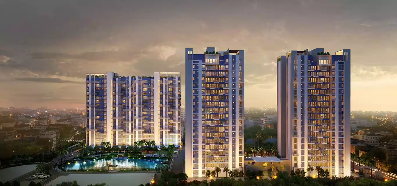 Morya towers across 5.23 green acres at dusk