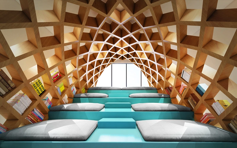 Reading lounge at the Morya clubhouse